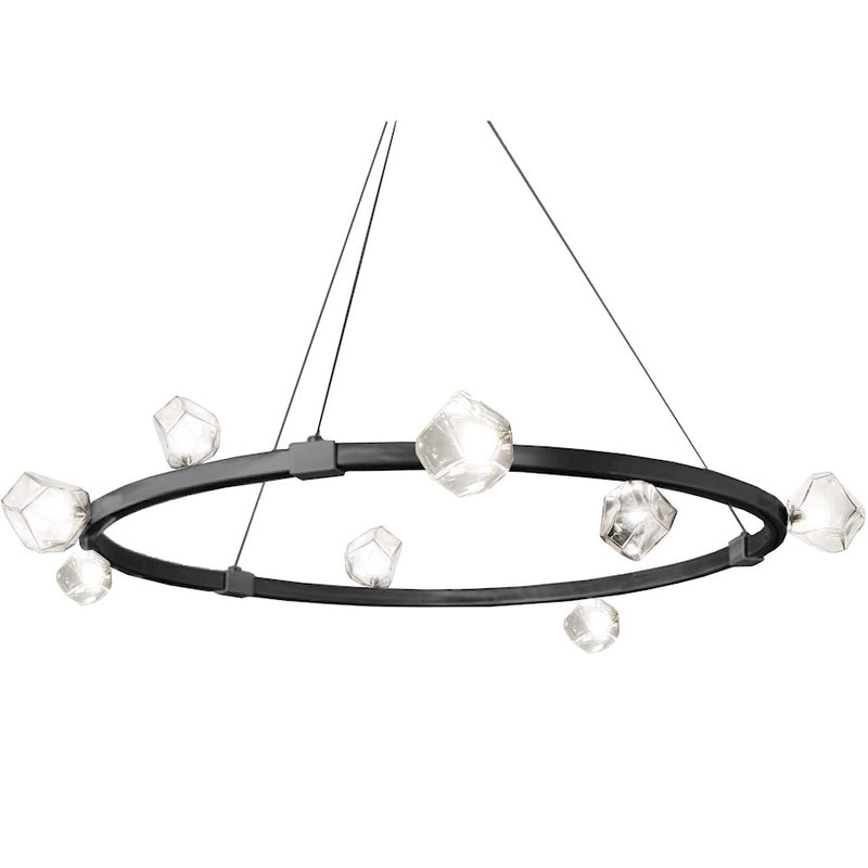 Dainolite Pearlene 42in 12-Light Chandelier | Contemporary Matte Black and Clear Glass | Dining Room & Foyer | Model PRN-4212C-MB