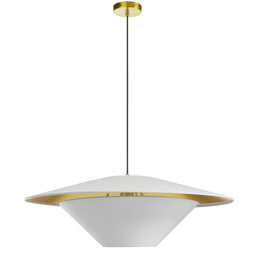 Dainolite Poseidon 24in 1-Light Pendant | Modern White and Gold Fabric and Aged Brass | Kitchen Island & Dining Room | 24 x 24 x | Model PSO-241P-AGB-692