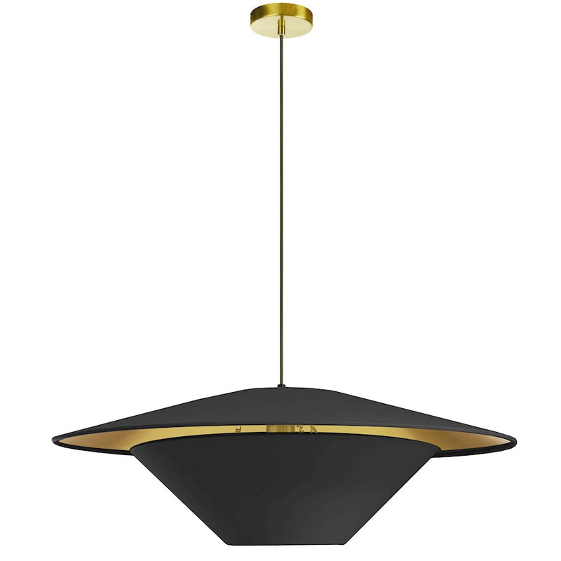Dainolite Poseidon 24in 1-Light Pendant | Modern Black and Gold Fabric Shade | Kitchen Island & Dining Room | 24 x 24 x 6 in | Model PSO-241P-AGB-698