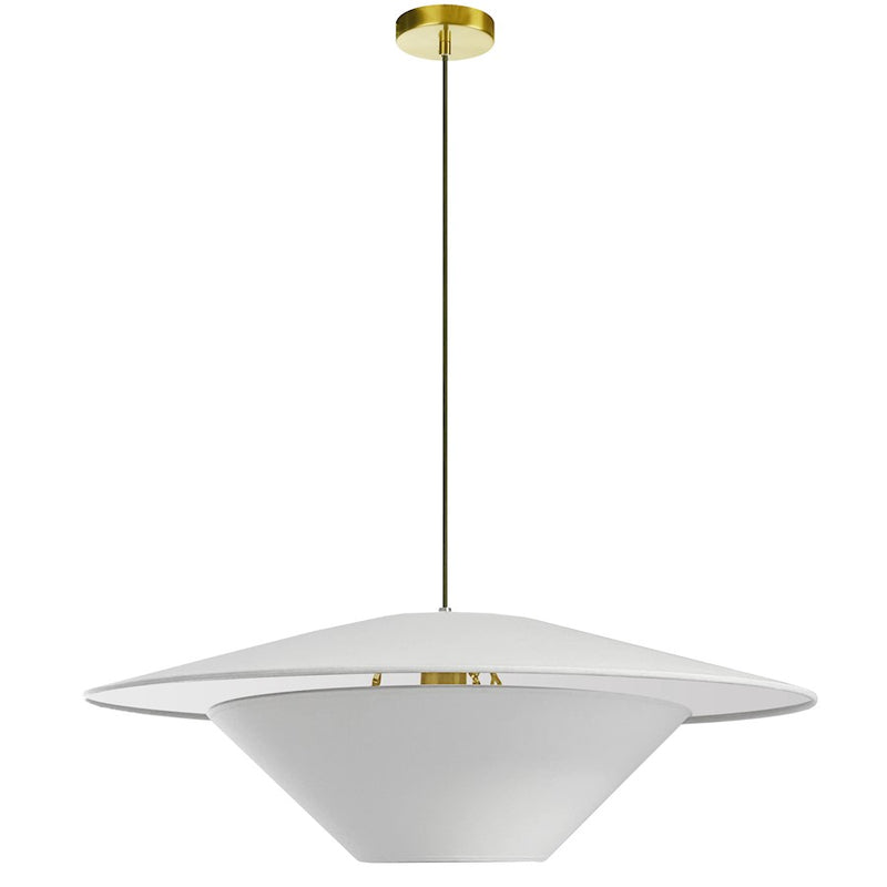 Dainolite Poseidon 24in 1-Light Pendant | Modern Aged Brass and White Fabric Tapered Drum | Kitchen Island & Dining Room | 24 x | Model PSO-241P-AGB-790