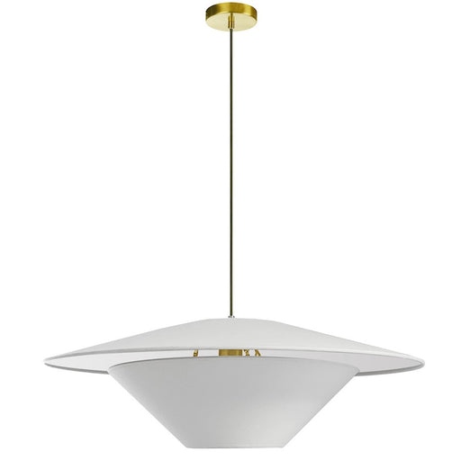 Dainolite Poseidon 24in 1-Light Pendant | Modern Aged Brass and White Fabric Tapered Drum | Kitchen Island & Dining Room | 24 x | Model PSO-241P-AGB-790