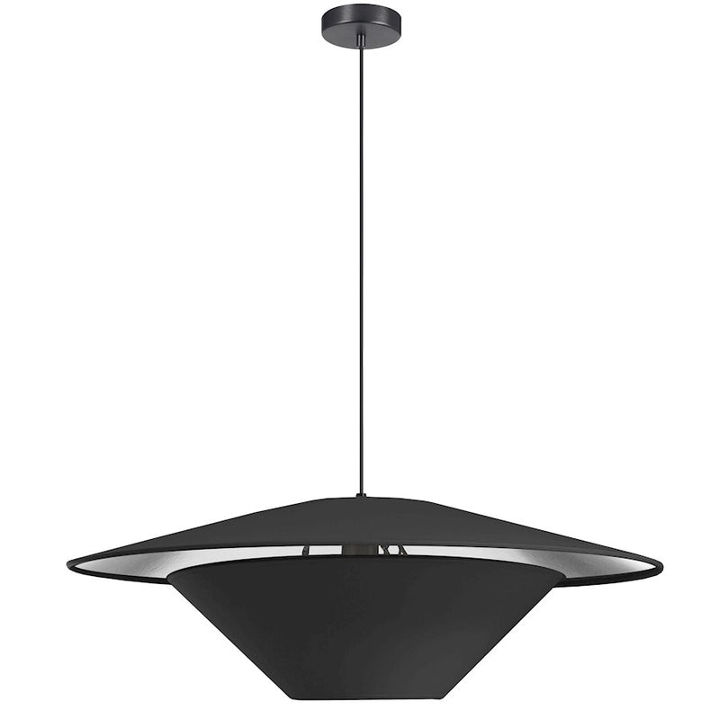 Dainolite Poseidon 24in 1-Light Pendant | Modern Black and Silver Fabric | Kitchen Island & Dining Room | 24 x 24 x 6 in | Model PSO-241P-MB-697