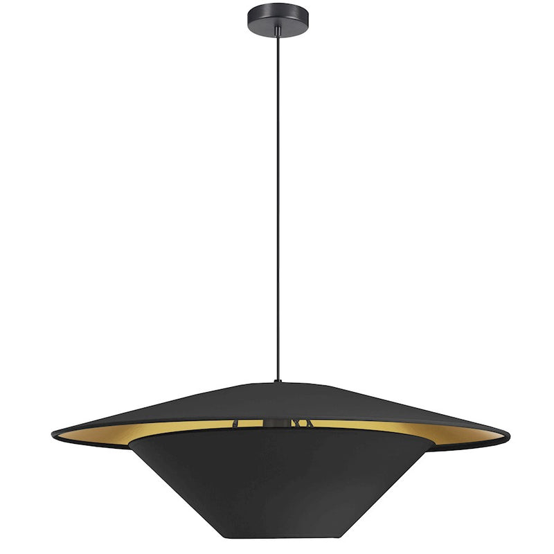 Dainolite Poseidon 24in 1-Light Pendant | Modern Black and Gold Fabric | Kitchen Island & Dining Room | 24 x 24 x 6 in | Model PSO-241P-MB-698