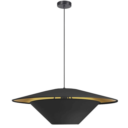 Dainolite Poseidon 24in 1-Light Pendant | Modern Black and Gold Fabric | Kitchen Island & Dining Room | 24 x 24 x 6 in | Model PSO-241P-MB-698