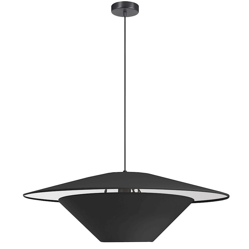Dainolite Poseidon 24in 1-Light Pendant | Modern Black Fabric and Black Fabric Shade | Kitchen Island & Dining Room | 24 x 24 x 6 | Model PSO-241P-MB-797