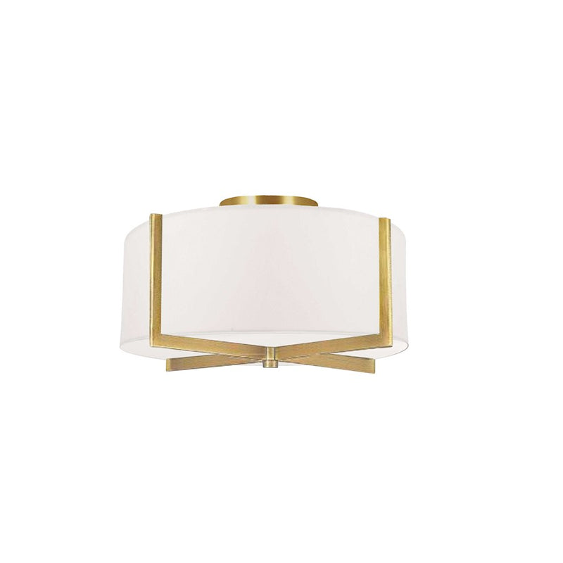 Dainolite Preston 15in 3-Light Semi-Flush Mount | Contemporary Aged Brass and White Fabric | Bedroom & Hallway | Model PST-153SF-AGB-WH