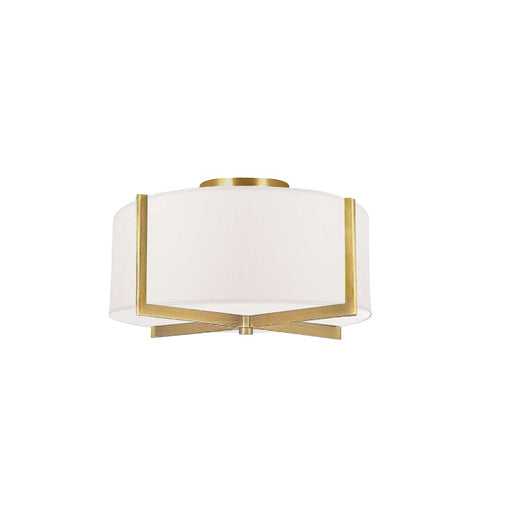 Dainolite Preston 15in 3-Light Semi-Flush Mount | Contemporary Aged Brass and White Fabric | Bedroom & Hallway | Model PST-153SF-AGB-WH
