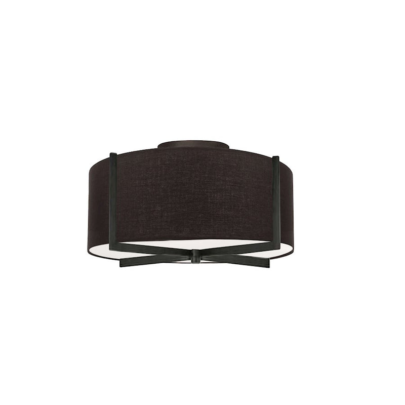 Dainolite Preston 15in 3-Light Semi-Flush Mount | Contemporary Matte Black and Black Fabric | Bedroom & Hallway | Model PST-153SF-MB-BK