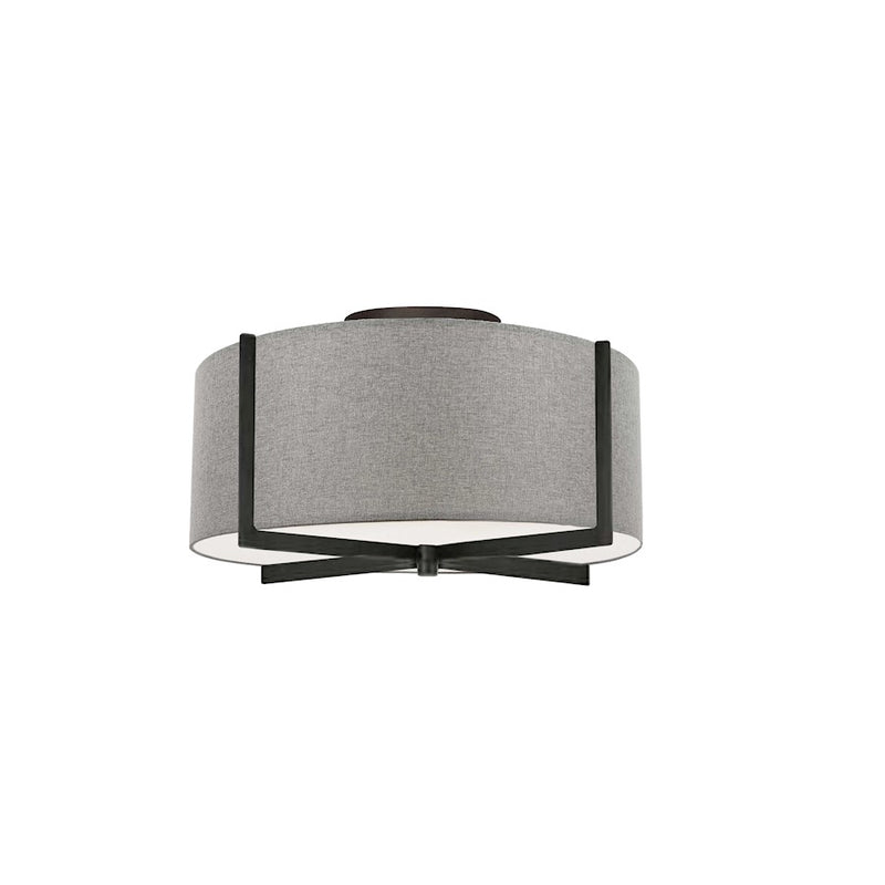 Dainolite Preston 15in 3-Light Semi-Flush Mount | Contemporary Matte Black and Grey Fabric | Bedroom & Hallway | Model PST-153SF-MB-GRY