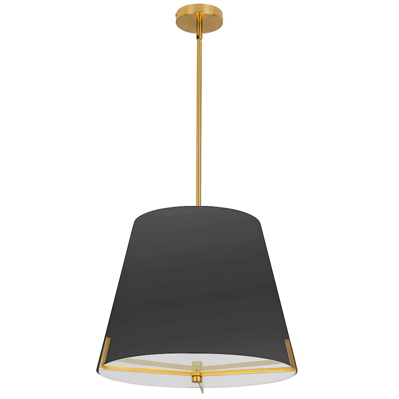 Dainolite Preston 19in 4-Light Pendant | Contemporary Aged Brass and Black Fabric Tapered Drum | Kitchen Island & Dining Room | Model PST-184P-AGB-BK