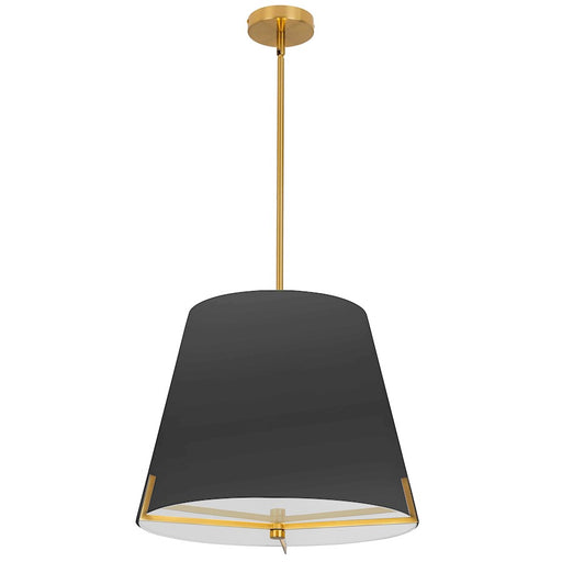 Dainolite Preston 19in 4-Light Pendant | Contemporary Aged Brass and Black Fabric Tapered Drum | Kitchen Island & Dining Room | Model PST-184P-AGB-BK