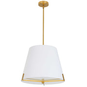 Dainolite Preston 19in 4-Light Pendant | Contemporary Aged Brass and White Fabric Tapered Drum | Kitchen Island & Dining Room | Model PST-184P-AGB-WH