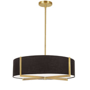 Dainolite Preston 21in 4-Light Pendant | Contemporary Aged Brass and Black Fabric | Dining Room & Kitchen Island | Model PST-214P-AGB-BK