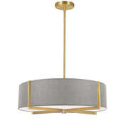 Dainolite Preston 21in 4-Light Pendant | Aged Brass and Grey Fabric Drum | Kitchen Island & Dining Room | 21 x 21 x 5 in | Model PST-214P-AGB-GRY