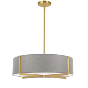Dainolite Preston 21in 4-Light Pendant | Aged Brass and Grey Fabric Drum | Kitchen Island & Dining Room | 21 x 21 x 5 in | Model PST-214P-AGB-GRY