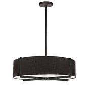 Dainolite Preston 21in 4-Light Pendant | Matte Black and Black Fabric Drum | Kitchen Island & Dining Room | 21 x 21 x 5 in | Model PST-214P-MB-BK