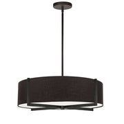 Dainolite Preston 21in 4-Light Pendant | Matte Black and Black Fabric Drum | Kitchen Island & Dining Room | 21 x 21 x 5 in | Model PST-214P-MB-BK