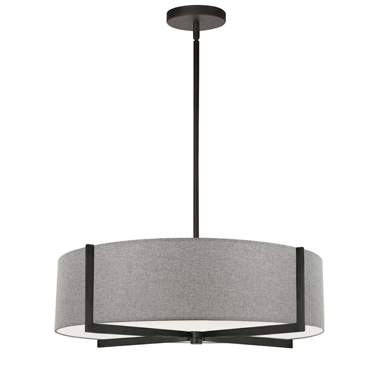 Dainolite Preston 21in 4-Light Pendant | Matte Black and Grey Fabric Drum | Kitchen Island & Dining Room | 21 x 21 x 5 in | Model PST-214P-MB-GRY