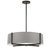 Dainolite Preston 21in 4-Light Pendant | Matte Black and Grey Fabric Drum | Kitchen Island & Dining Room | 21 x 21 x 5 in | Model PST-214P-MB-GRY