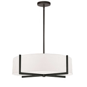 Dainolite Preston 21in 4-Light Pendant | Contemporary Matte Black and White Fabric Drum | Kitchen Island & Dining Room | Model PST-214P-MB-WH