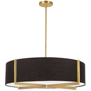 Dainolite Preston 26in 4-Light Pendant | Contemporary Aged Brass and Black Fabric Drum | Kitchen Island & Dining Room | Model PST-264LP-AGB-BK