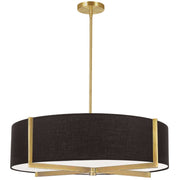 Dainolite Preston 26in 4-Light Pendant | Contemporary Aged Brass and Black Fabric Drum | Kitchen Island & Dining Room | Model PST-264LP-AGB-BK