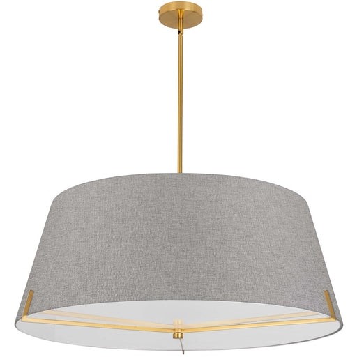 Dainolite Preston 33in 4-Light Pendant | Contemporary Aged Brass and Grey Fabric | Dining Room & Foyer | 33 x 33 x 12.5 in | Model PST-324P-AGB-GRY