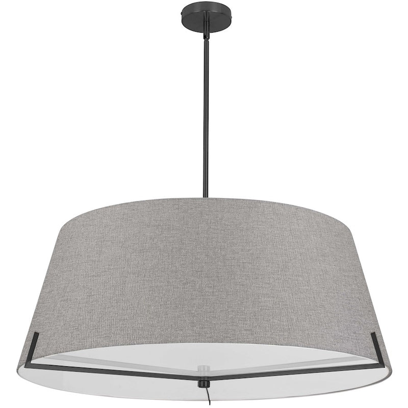 Dainolite Preston 33in 4-Light Pendant | Contemporary Matte Black and Grey Fabric | Foyer & Hall | 33 x 33 x 12.5 in | Model PST-324P-MB-GRY