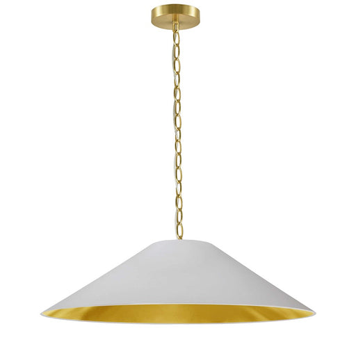 Dainolite Presley 32in 1-Light Large Pendant | Transitional White & Gold Fabric and Aged Brass Metal | Kitchen Island & Dining Room | Model PSY-L-AGB-692