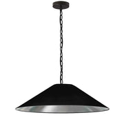 Dainolite Presley 32in 1-Light Large Pendant | Transitional Black & Silver Fabric and HardBack Shade | Kitchen Island & Dining Room | Model PSY-L-MB-697