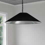 Dainolite Presley 32in 1-Light Large Pendant | Transitional Black & Silver Fabric and HardBack Shade | Kitchen Island & Dining Room | Model PSY-L-MB-697
