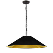 Dainolite Presley 32in 1-Light Pendant | Transitional Black & Gold Fabric and HardBack Shade | Kitchen Island & Dining Room | 32 x 32 | Model PSY-L-MB-698