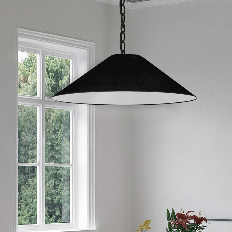 Dainolite Presley 32in 1-Light Pendant | Transitional Matte Black Metal and Black HardBack Shade | Dining Room & Kitchen Island | 32 | Model PSY-L-MB-797