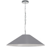 Dainolite Presley 32in 1-Light Pendant | Transitional Polished Chrome and Grey Fabric HardBack Shade | Kitchen Island & Dining Room | Model PSY-L-PC-835