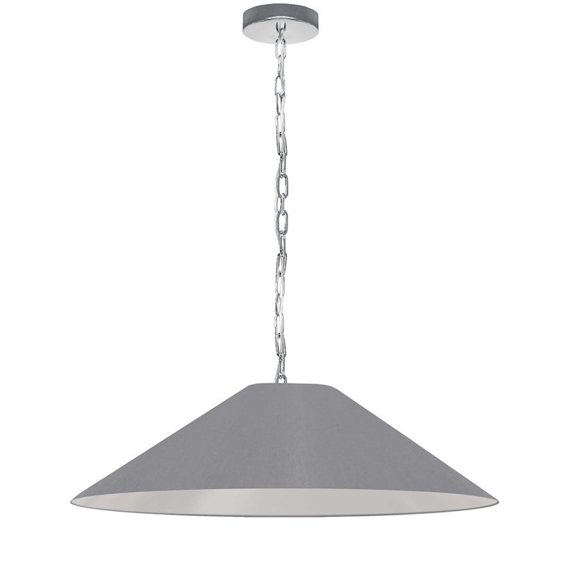 Dainolite Presley 32in 1-Light Pendant | Transitional Polished Chrome and Grey Fabric HardBack Shade | Kitchen Island & Dining Room | Model PSY-L-PC-835