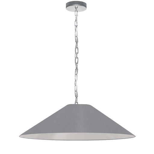 Dainolite Presley 32in 1-Light Pendant | Transitional Polished Chrome and Grey Fabric HardBack Shade | Kitchen Island & Dining Room | Model PSY-L-PC-835