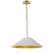 Dainolite Presley 26in 1-Light Medium Pendant | Transitional White & Gold Fabric and Aged Brass Metal | Kitchen Island & Dining Room | Model PSY-M-AGB-692