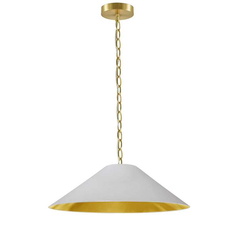 Dainolite Presley 26in 1-Light Medium Pendant | Transitional White & Gold Fabric and Aged Brass Metal | Kitchen Island & Dining Room | Model PSY-M-AGB-692