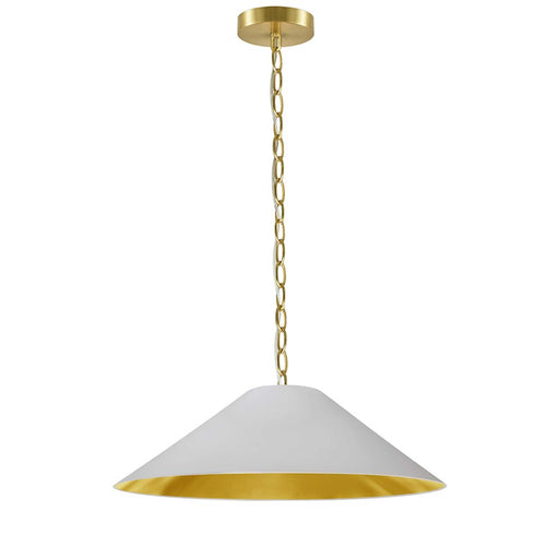 Dainolite Presley 26in 1-Light Medium Pendant | Transitional White & Gold Fabric and Aged Brass Metal | Kitchen Island & Dining Room | Model PSY-M-AGB-692
