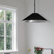 Dainolite Presley 26in 1-Light Medium Pendant | Transitional Matte Black and Silver Fabric | Kitchen Island & Dining Room | 26 x 26 x | Model PSY-M-MB-697