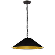 Dainolite Presley 26in 1-Light Medium Pendant | Industrial Matte Black and Gold Fabric Hardback Shade | Kitchen Island & Dining Room | Model PSY-M-MB-698