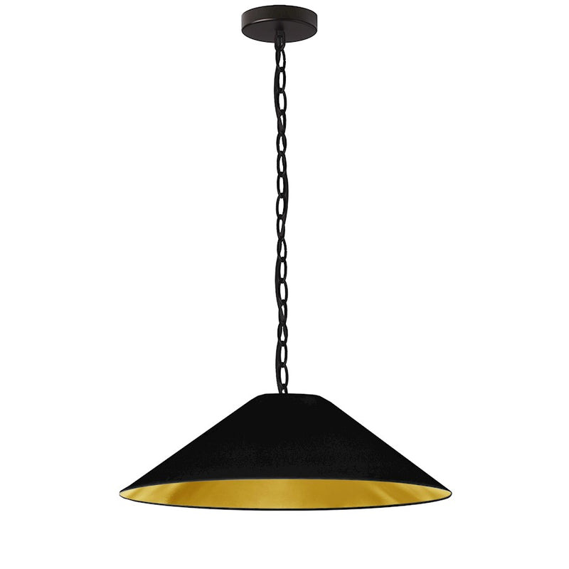 Dainolite Presley 26in 1-Light Medium Pendant | Industrial Matte Black and Gold Fabric Hardback Shade | Kitchen Island & Dining Room | Model PSY-M-MB-698