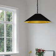 Dainolite Presley 26in 1-Light Medium Pendant | Industrial Matte Black and Gold Fabric Hardback Shade | Kitchen Island & Dining Room | Model PSY-M-MB-698