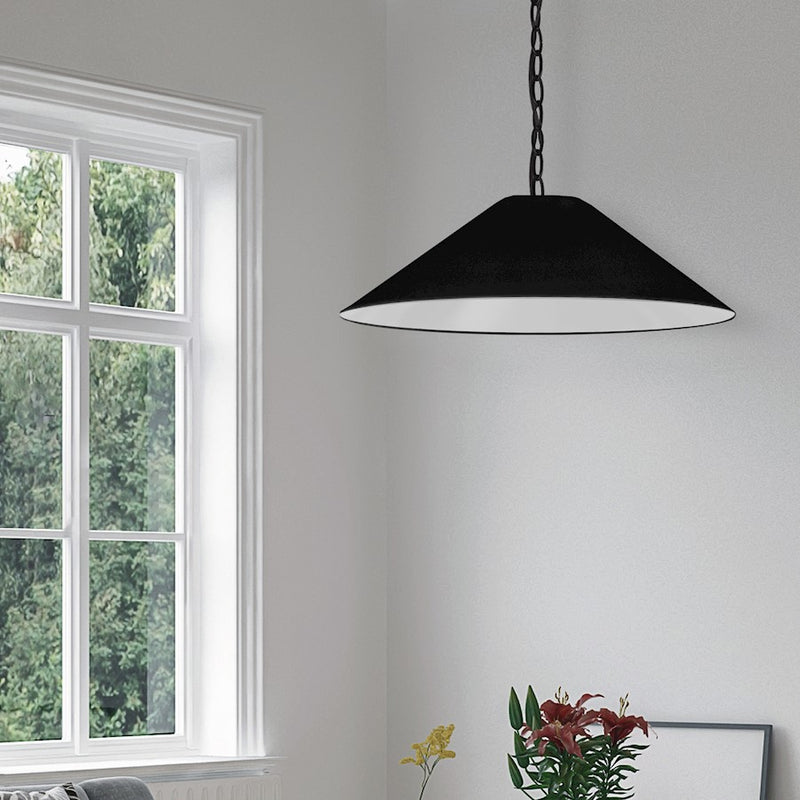 Dainolite Presley 26in 1-Light Medium Pendant | Transitional Matte Black and Black HardBack Fabric | Kitchen Island & Dining Room | Model PSY-M-MB-797