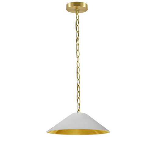 Dainolite Presley 20in 1-Light Small Pendant | Transitional White & Gold Fabric and Aged Brass Metal | Kitchen Island & Dining Room | Model PSY-S-AGB-692