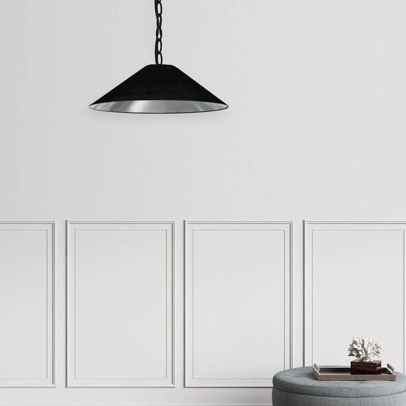 Dainolite Presley 20in 1-Light Small Pendant | Transitional Black & Silver Fabric and HardBack Shade | Kitchen Island & Dining Room | Model PSY-S-MB-697