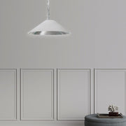 Dainolite Presley 20in 1-Light Small Pendant | Transitional Polished Chrome and White & Silver Fabric HardBack Shade | Kitchen Island | Model PSY-S-PC-691