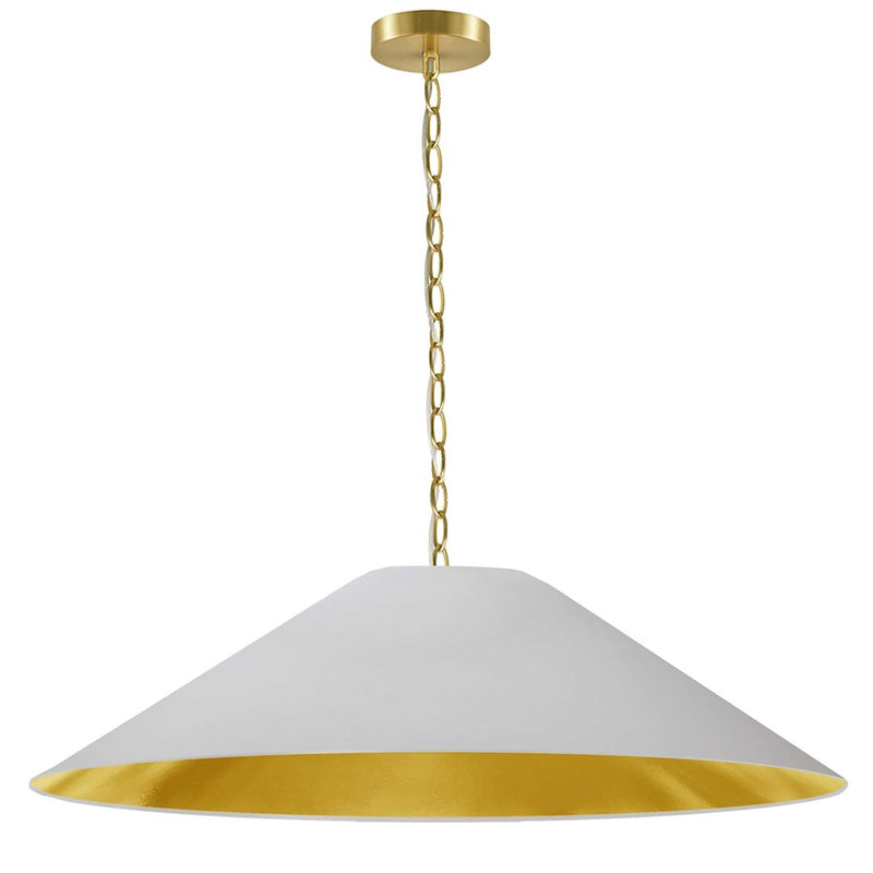 Dainolite Presley 38in 1-Light XL Pendant | Transitional Aged Brass and White & Gold Fabric | Kitchen Island & Dining Room | 38 x | Model PSY-XL-AGB-692