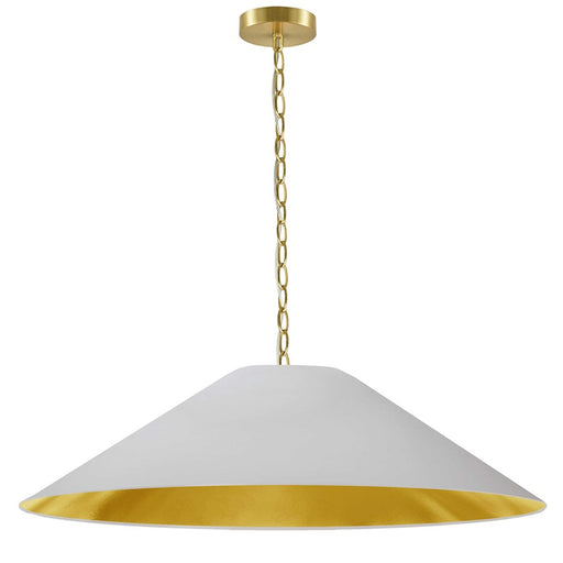Dainolite Presley 38in 1-Light XL Pendant | Transitional Aged Brass and White & Gold Fabric | Kitchen Island & Dining Room | 38 x | Model PSY-XL-AGB-692