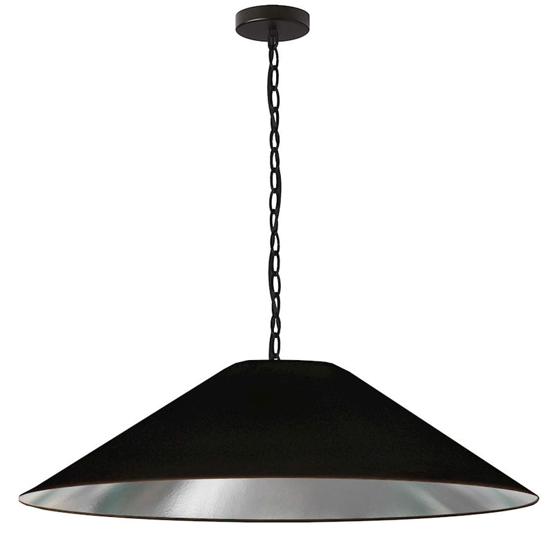 Dainolite Presley 38in 1-Light XL Pendant | Transitional Black & Silver Fabric and HardBack Shade | Kitchen Island & Dining Room | Model PSY-XL-MB-697